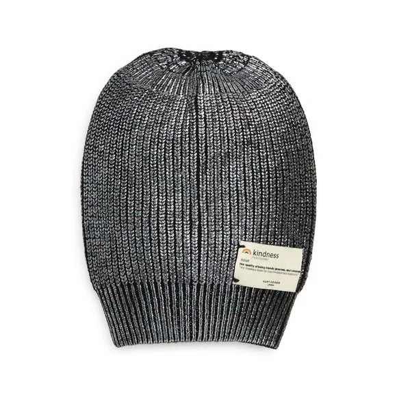 Kurt Geiger London Be Kindness Foil Rib Beanie in Black New Womens Skully - Picture 6 of 6